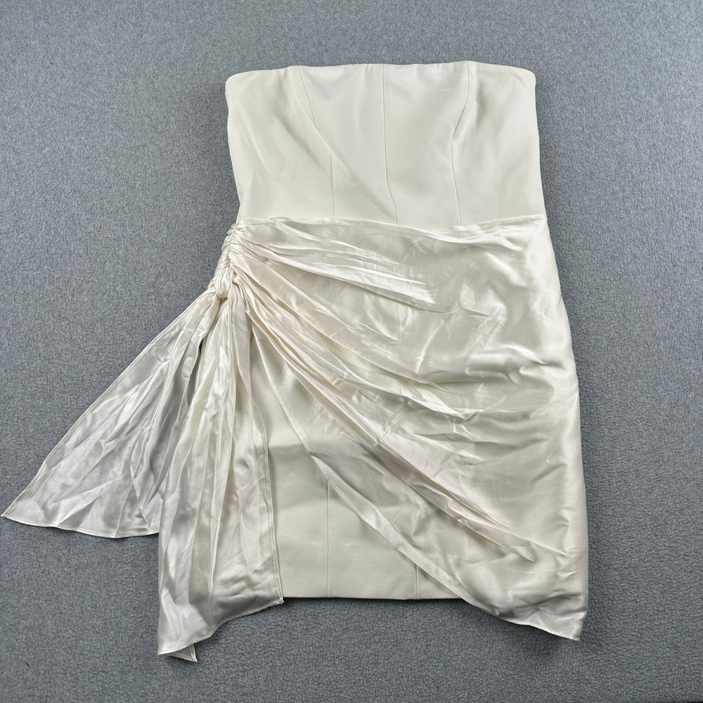 Cinq a Sept Dress Womens 10 Silk Asymmetrical Draped Strapless Ivory Mini White